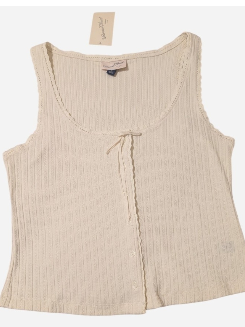 Universal Thread Cream Ribbed Tank with Front Tie